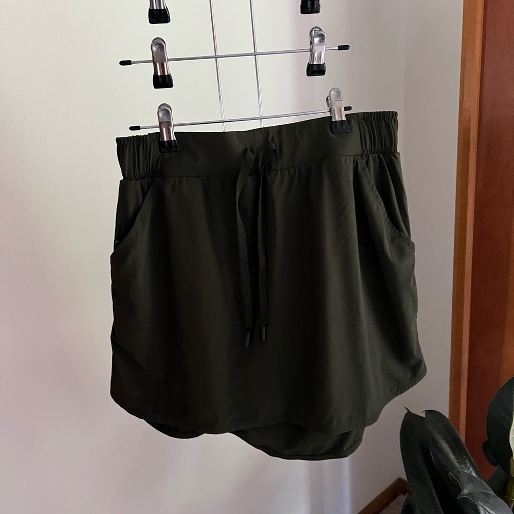 Olive Green Drawstring Skirted Shorts